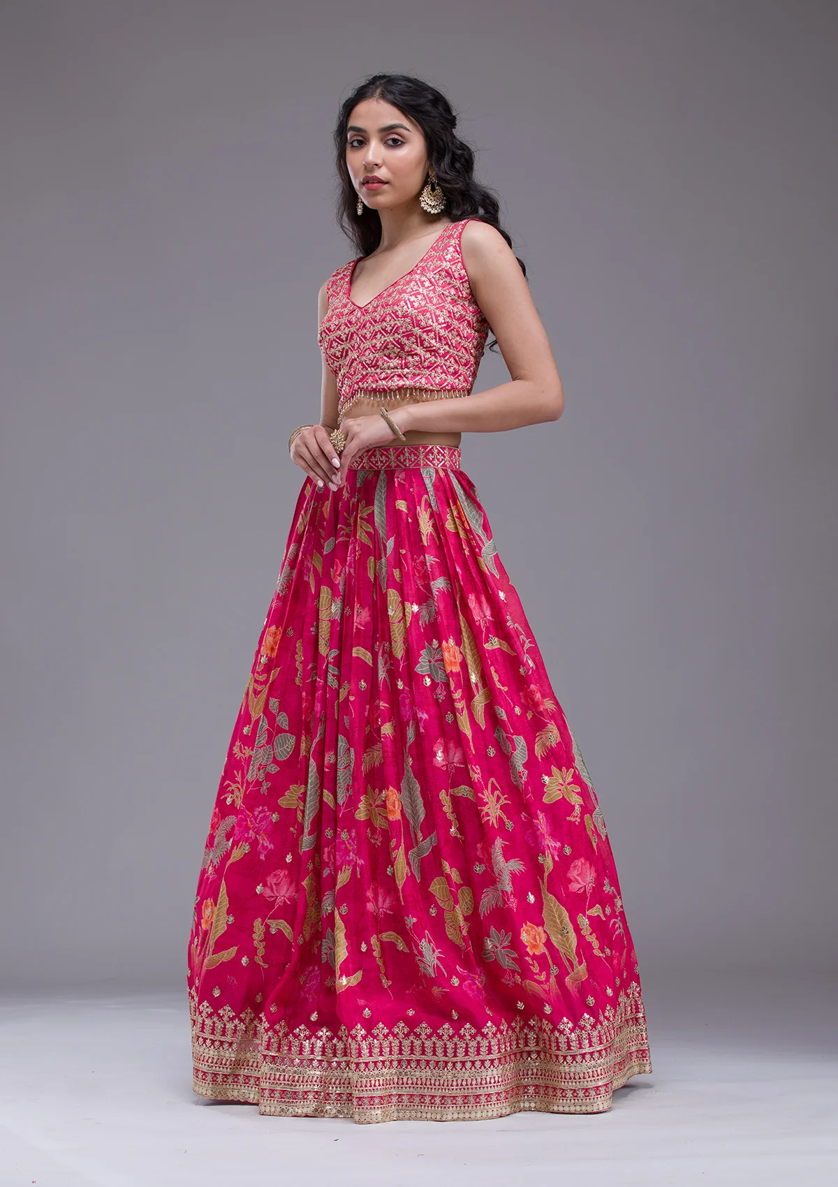 Rani Pink Sequins Georgette Readymade Lehenga - Image 4