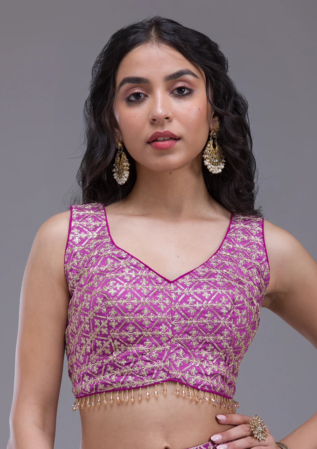 Wine Sequins Georgette Readymade Lehenga - Image 6
