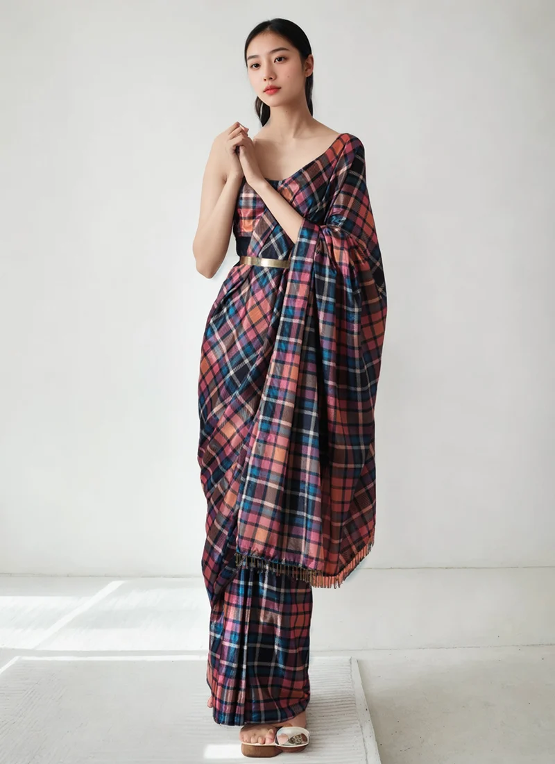 Multicolor Chinon Digital Print Pre Draped Saree After Six Wear