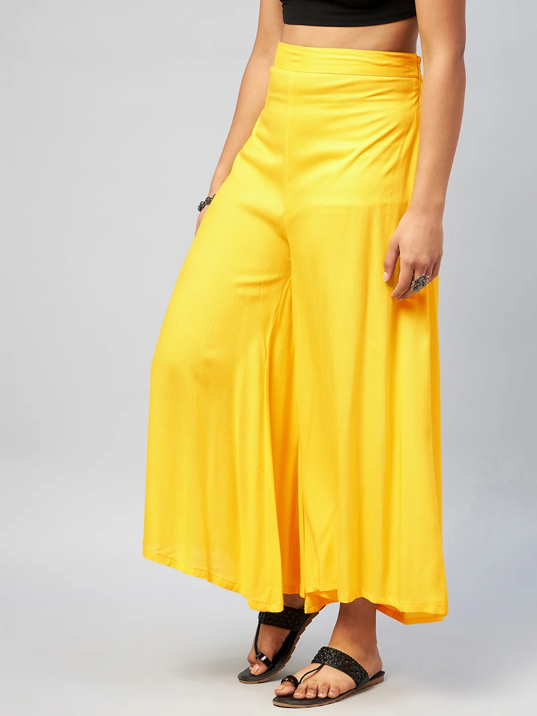 Viscose Rayon Solid Yellow Handloom Palazzo - Image 4