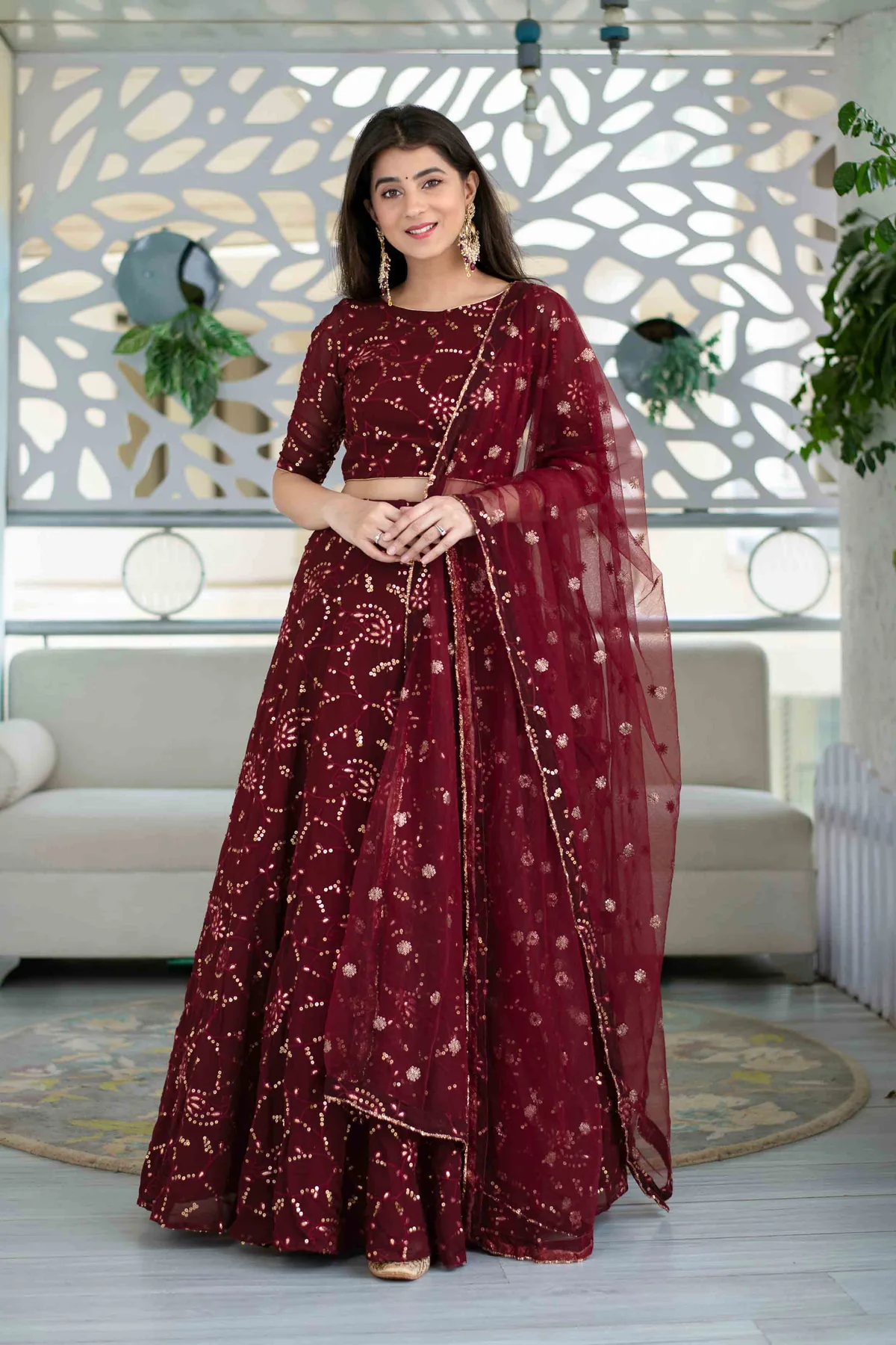 Maroon Georgette Lehenga - Image 2