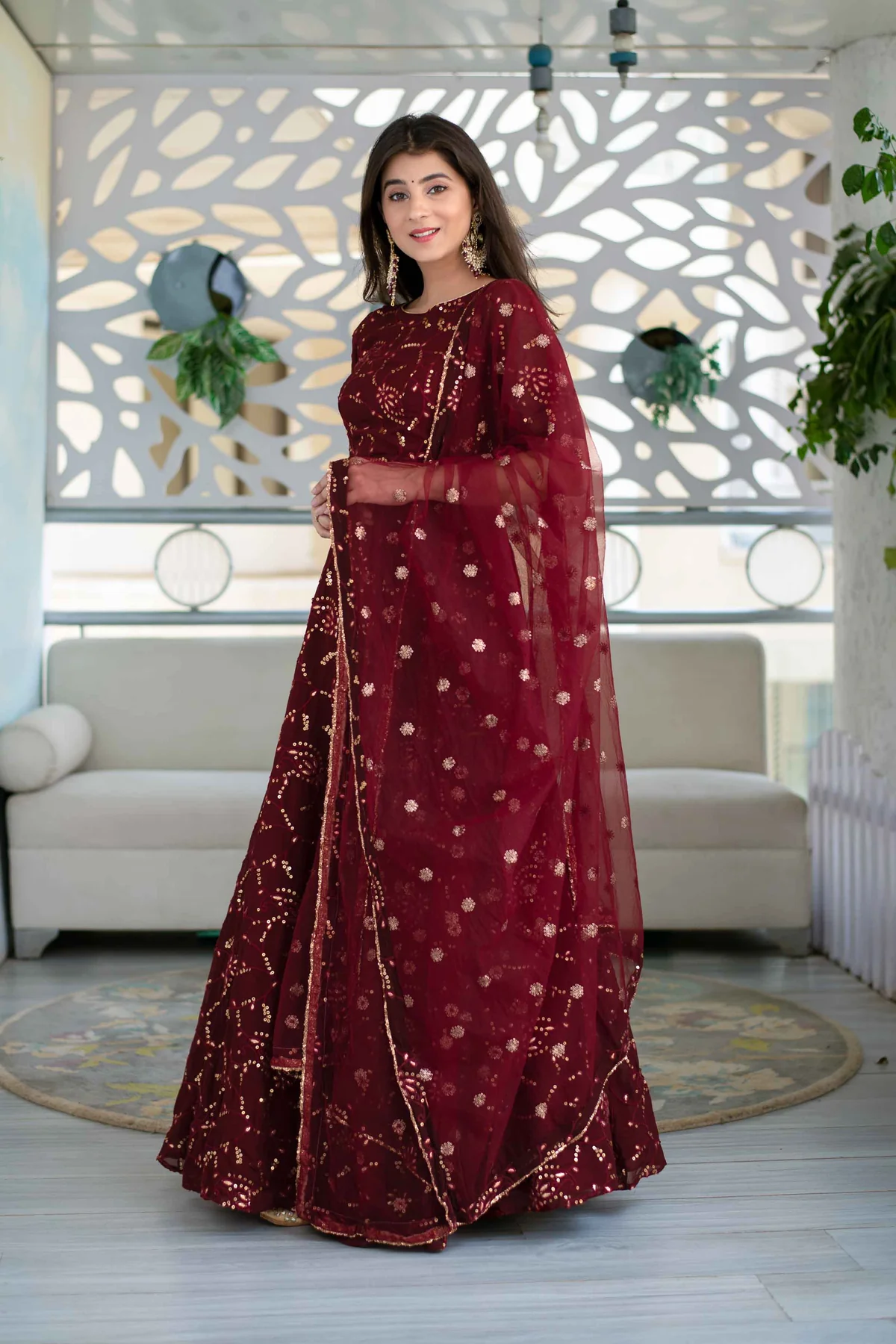 Maroon Georgette Lehenga - Image 4