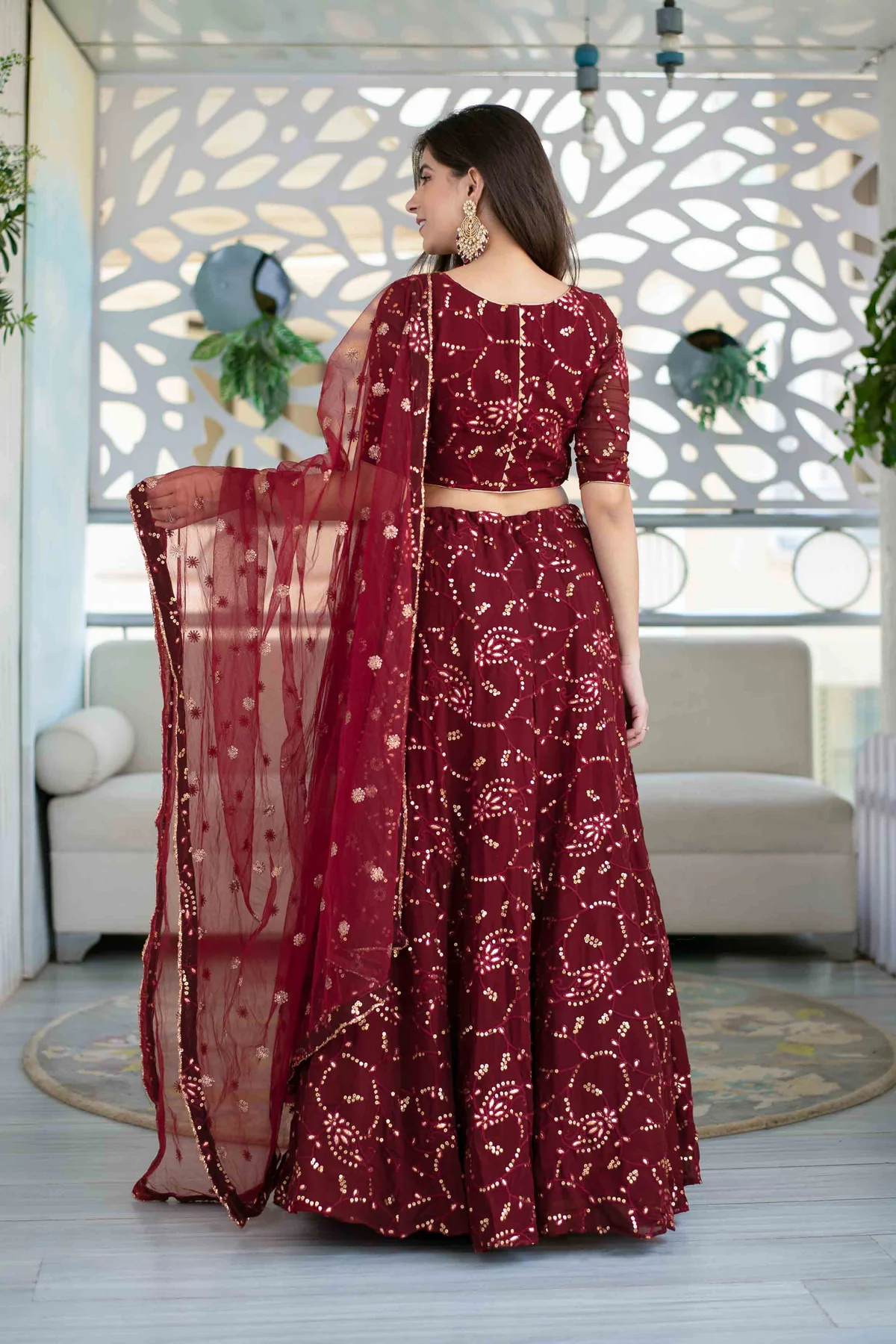 Maroon Georgette Lehenga - Image 6