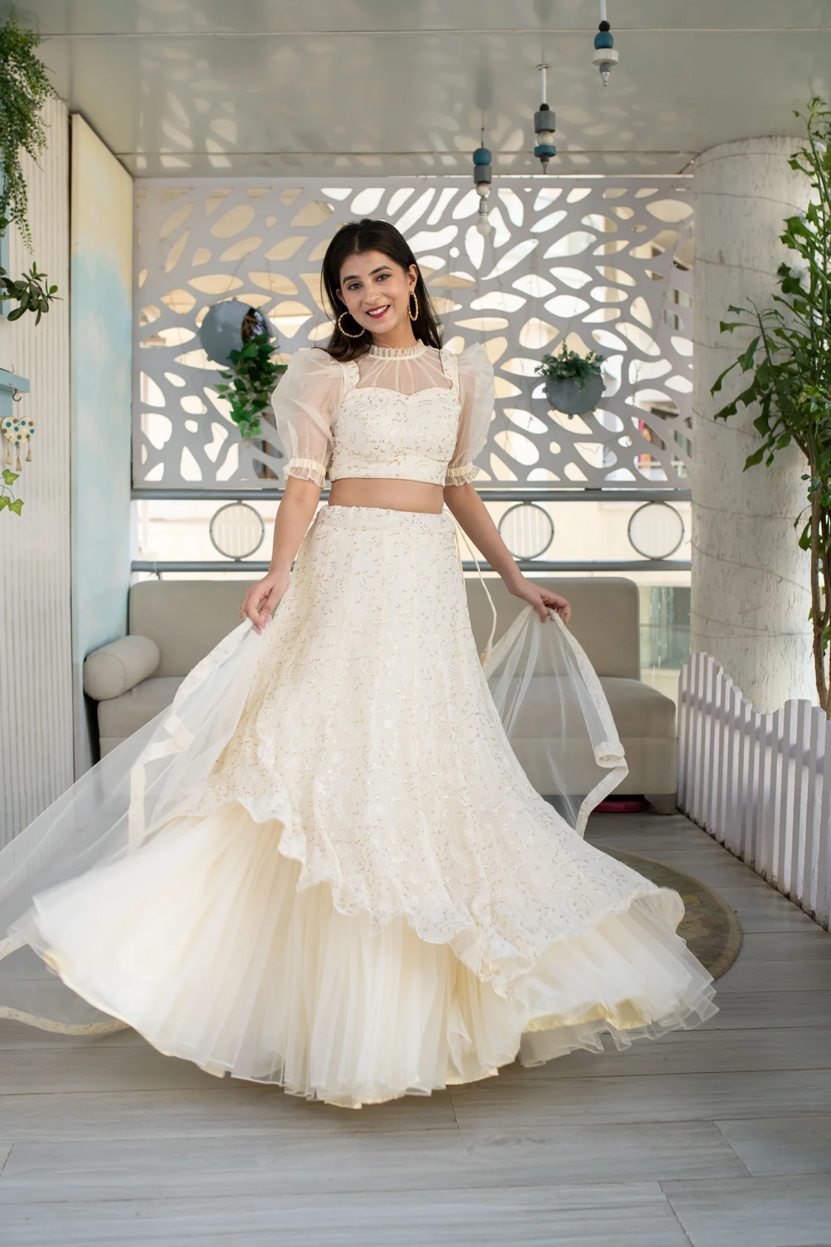 Georgette Cream Lehenga
