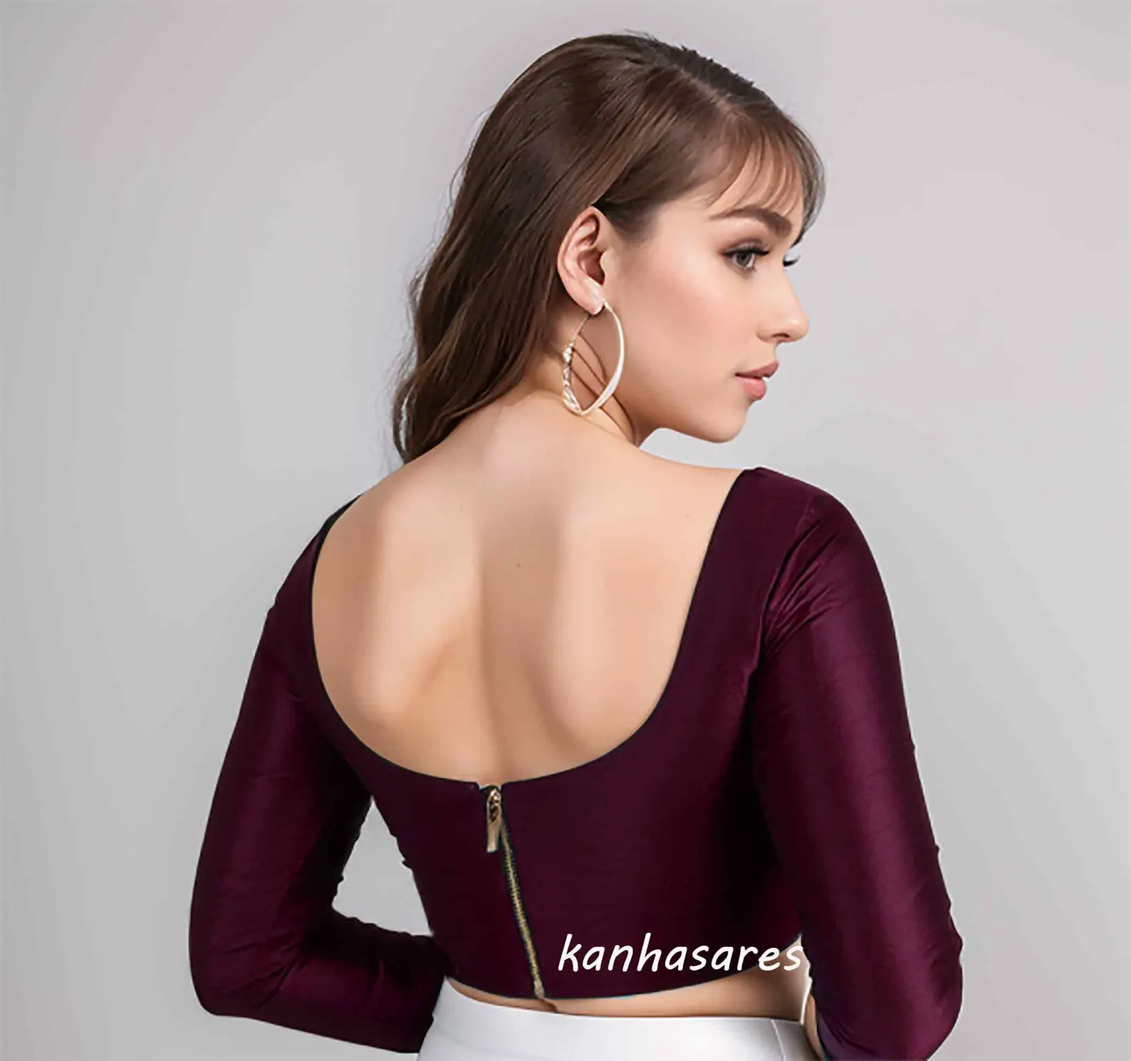 Readymade Saree Blouse Custom Made High Neck Raw Silk Saree Blouse - Image 2