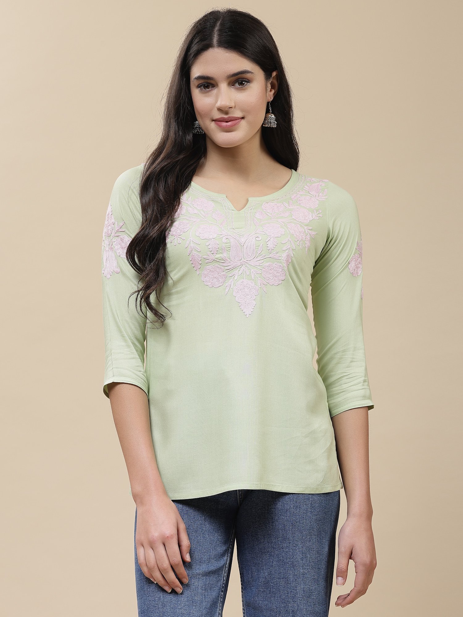 Heer Kashmiri Pastel Green Kurti - Image 2