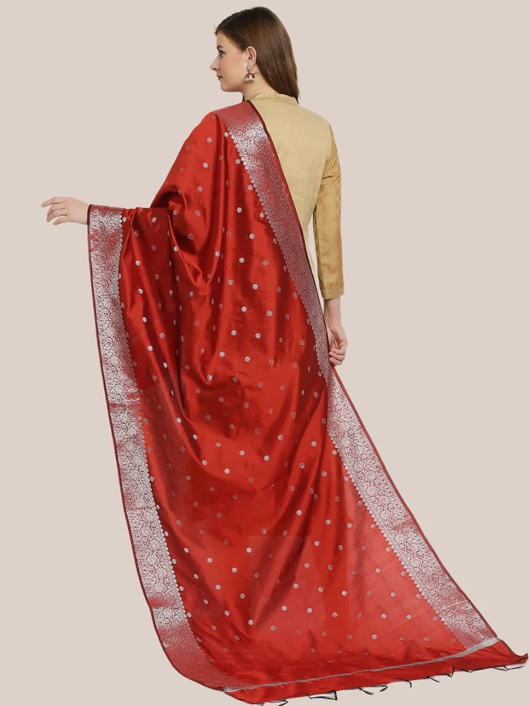 Banarasi Silk Dupatta with Silver Border - Image 5