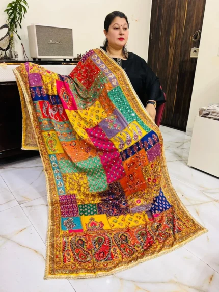 Multicolor Dupatta for Women, Designer Chunari Dupatta, Mirror work Dupatta, Chunni