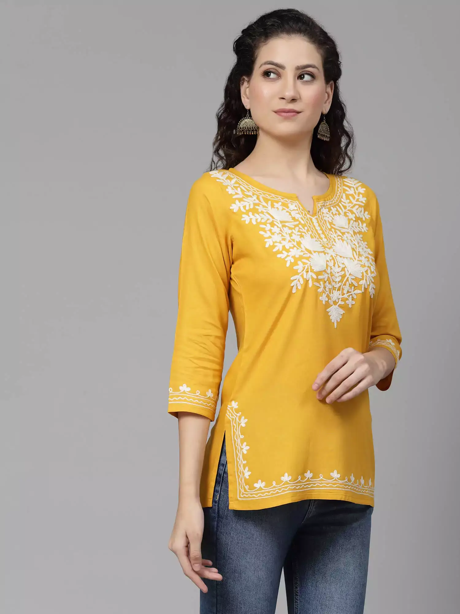 Mustard Kashmiri Short Kurti - Image 7