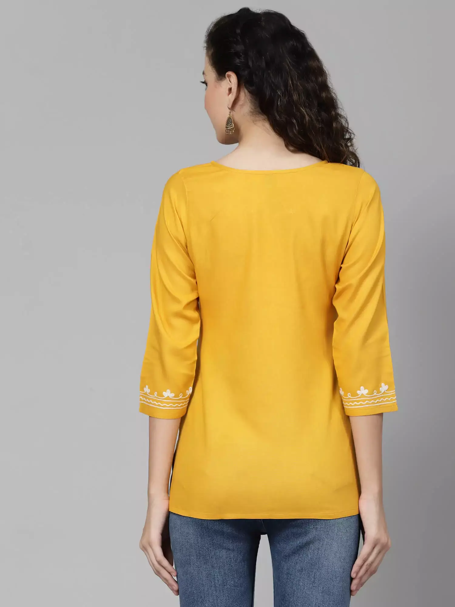 Mustard Kashmiri Short Kurti - Image 5