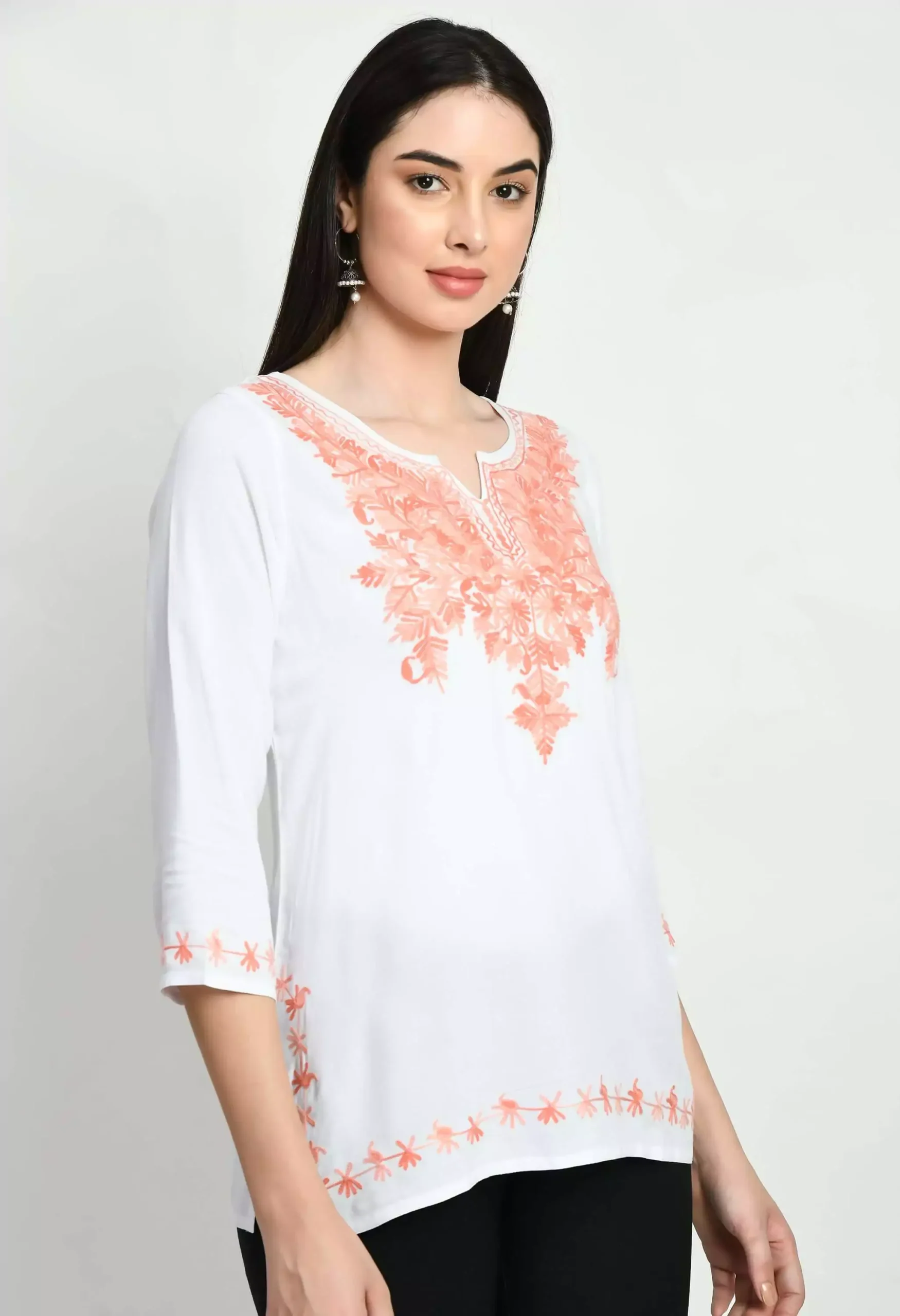 White Kashmiri Embroidered Short Kurti - Image 6